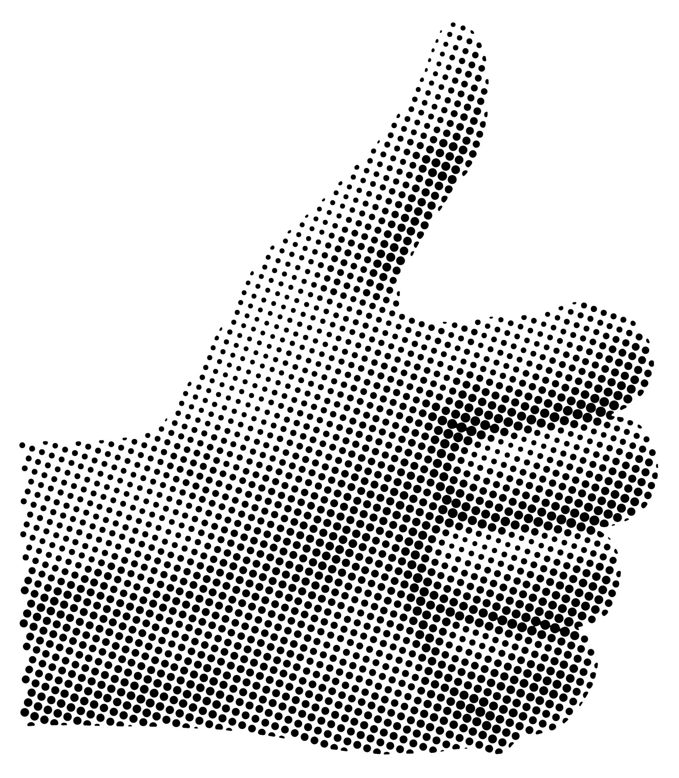 Halftone collage thumb up, halftone effect thumb up element